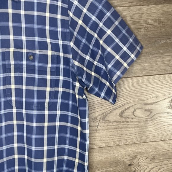 Wrangler Mens Button Down Shirt LG Blue Plaid Short Sleeve Rugged Wear Outdoors - Picture 5 of 10